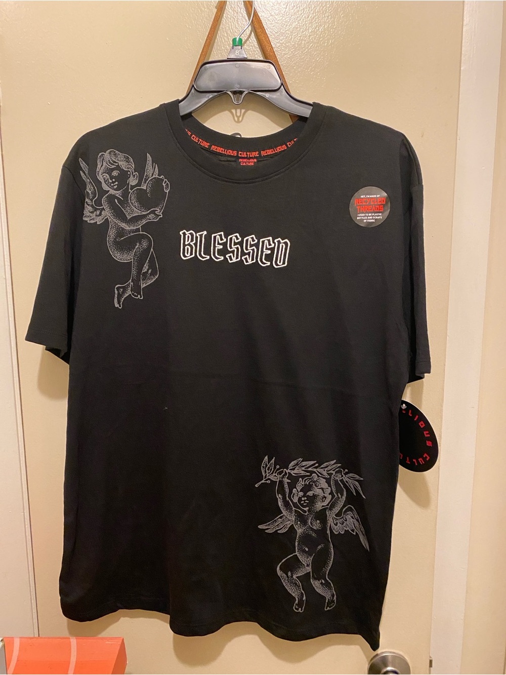 Rebellious Culture Blessed Forever Grateful Cherub Graphic T-Shirt Forever. Lg